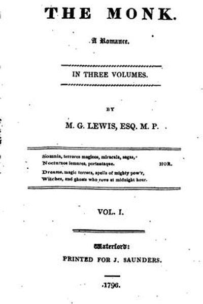 Cover of The Monk: A Romance. In Three Volumes. By M. G. Lewis, ..