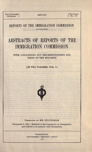 Cover of Reports of the Immigration Commission