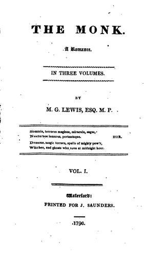 Cover of The Monk: A Romance. In Three Volumes. By M. G. Lewis, ..